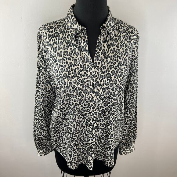 Vintage Lauren Ralph Lauren Leopard Print Cotton Button-Up Long Sleeve Shirt L - Picture 2 of 6